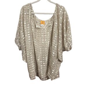 Ruby Rd Womens Sz 3x Brown Animal Print Sheer Blouse Top Pullover V Neck